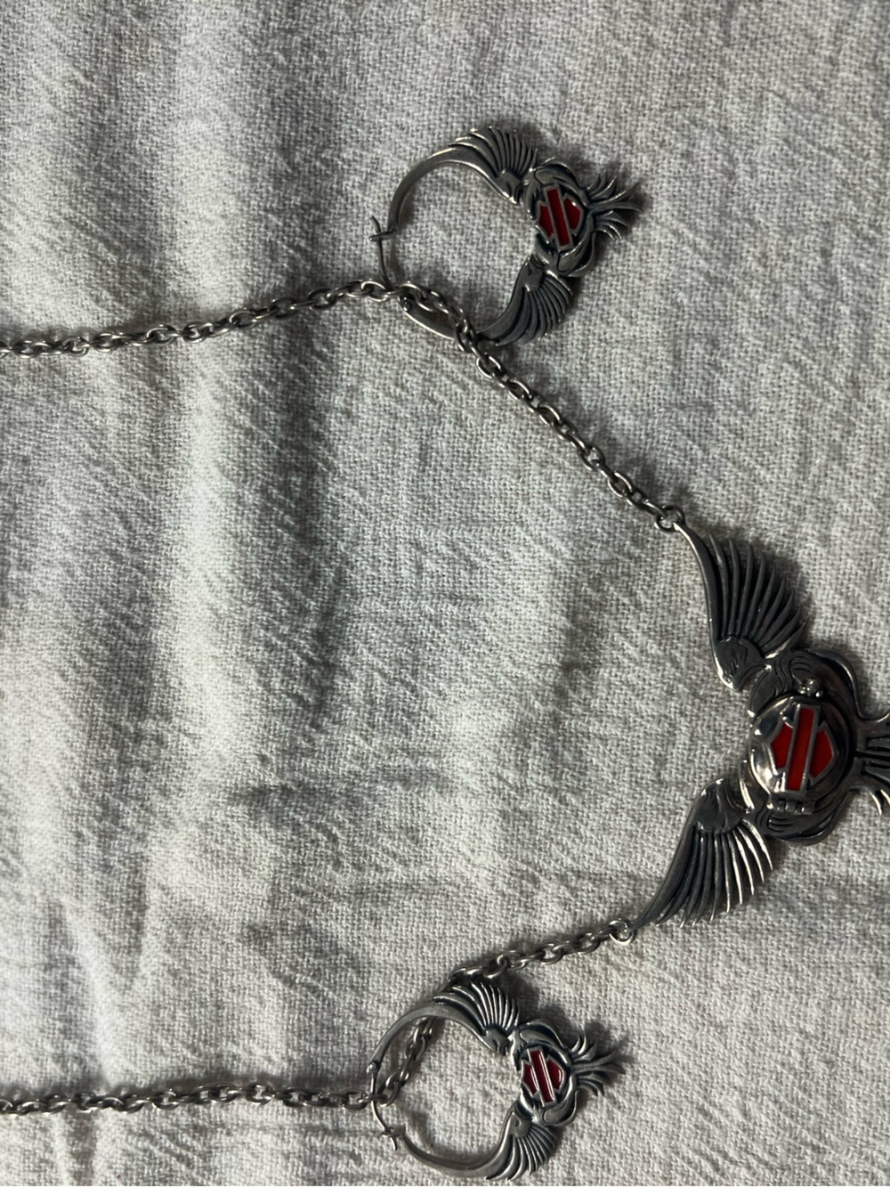 Harley-Davidson Silver-Tone Winged Necklace with Red Accents